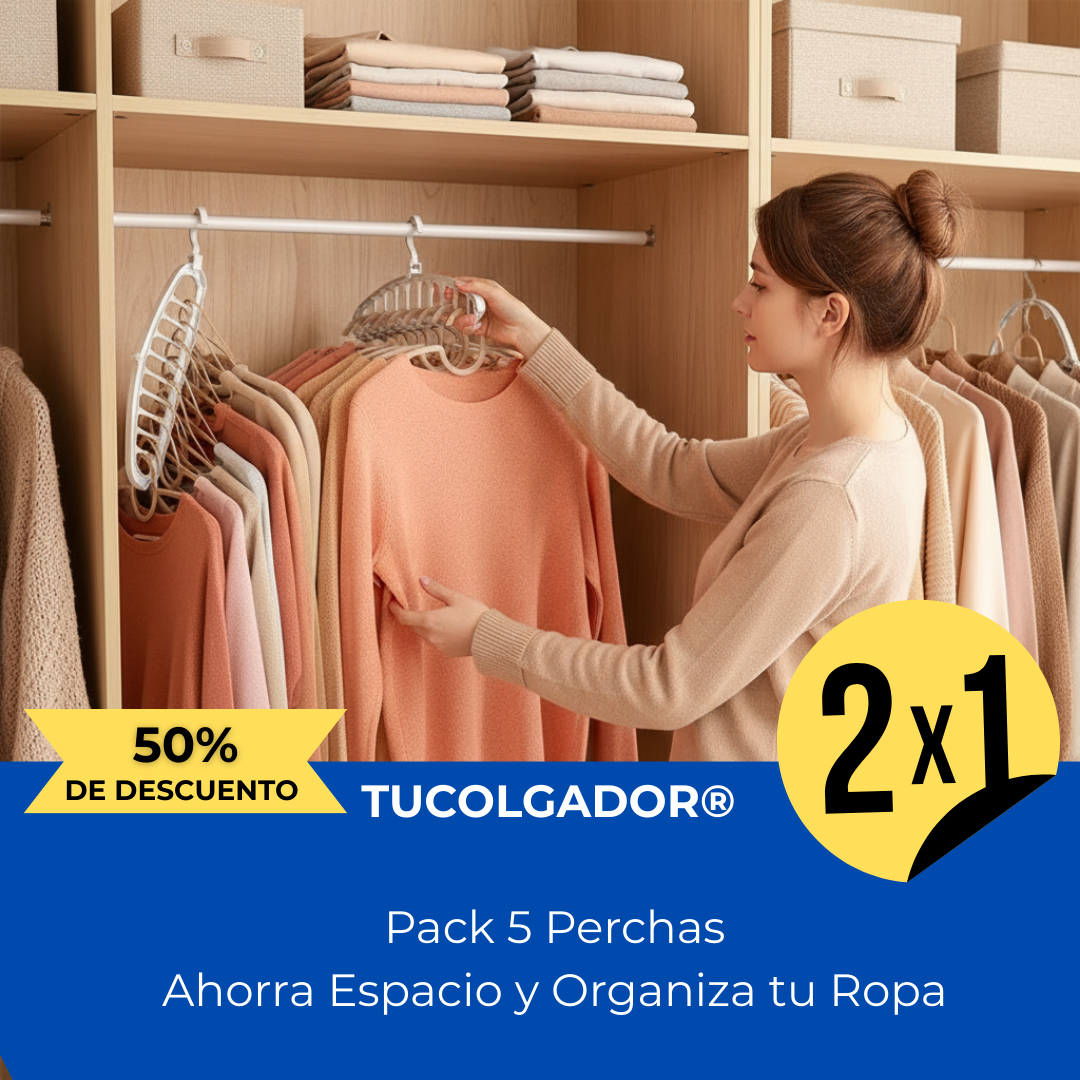 TUCOLGADOR® Pack 5 Perchas Multiuso – Ahorra Espacio y Organiza tu Ropa